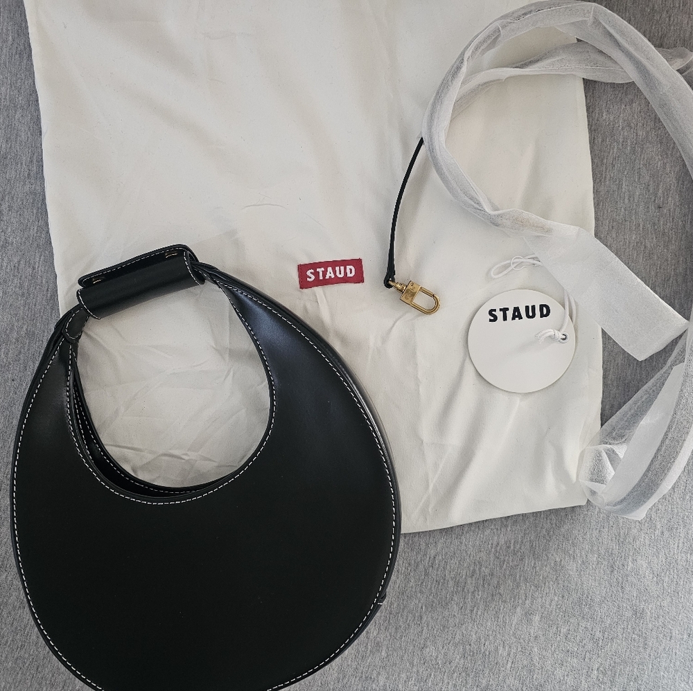 STAUD Black Mini Moon Top Handle Bag